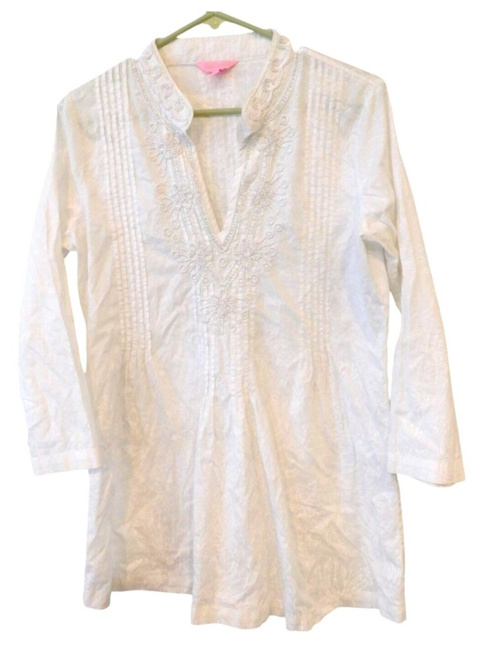 Lilly Pulitzer Sarasota Tunic Top Womens M White Embroidered Coastal Preppy READ